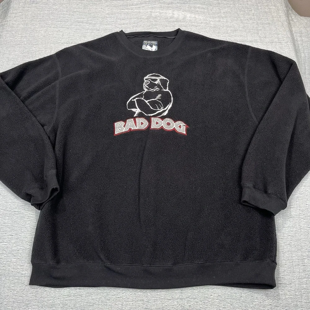Vtg Big Dogs Bad Dog‎ Fleece Sweatshirt Mens XL Black 1990s